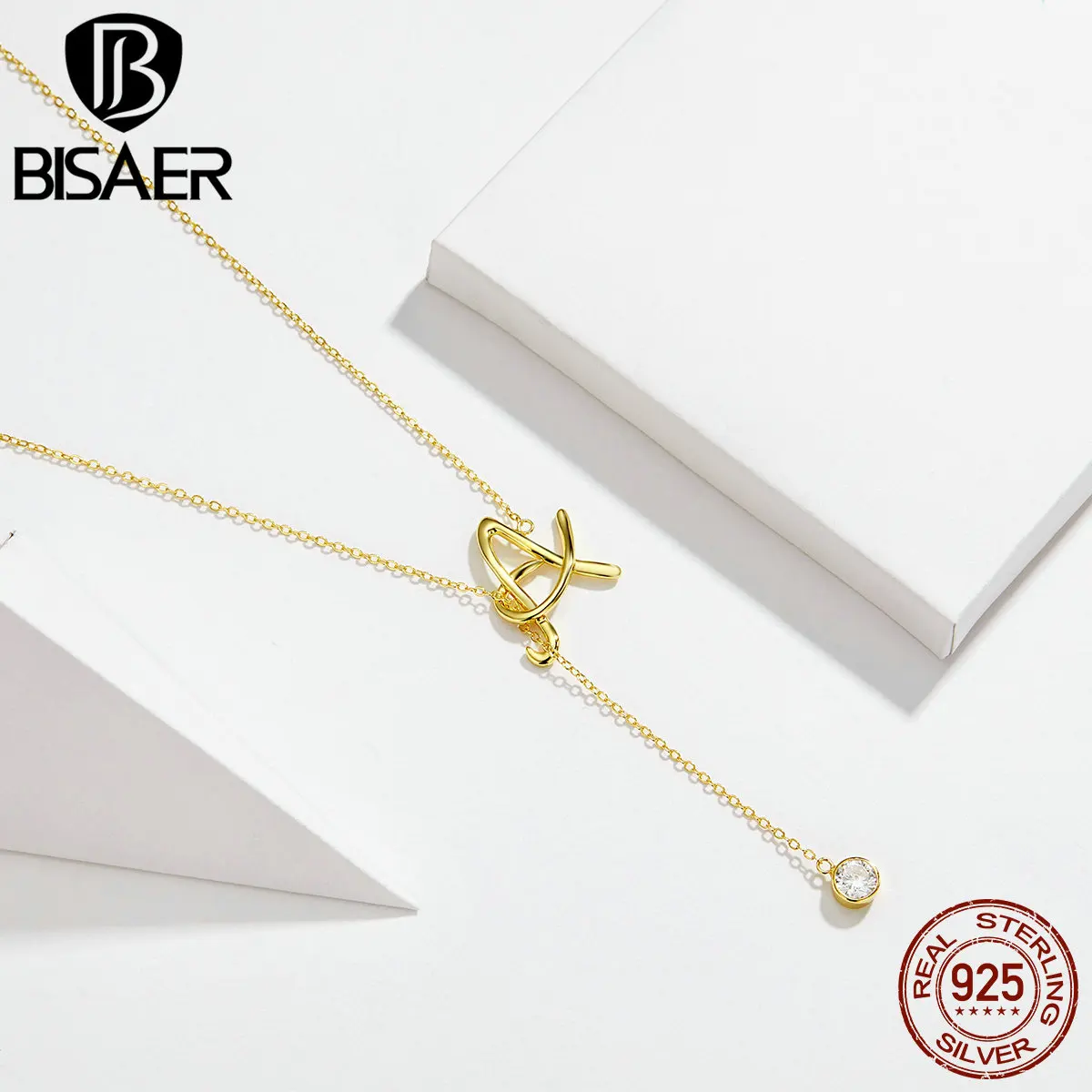 

BISAER Vintage 925 Sterling Silver Letter A Alphabet Long Chain Pendant Necklaces for Women Sterling Silver Jewelry EFN066