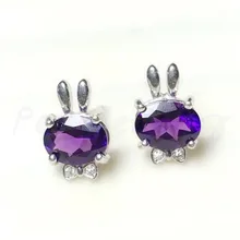 Природный аметист серьги стержня милый кролик стиль 925 серебро 1.3ct* 2 шт. gemstone Fine jewelry# TF18100102
