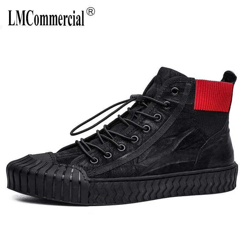 

snow boots men's winter cashmere high-top shoes male Genuine Leather leisure boots men all-match cowhide breathable sneaker