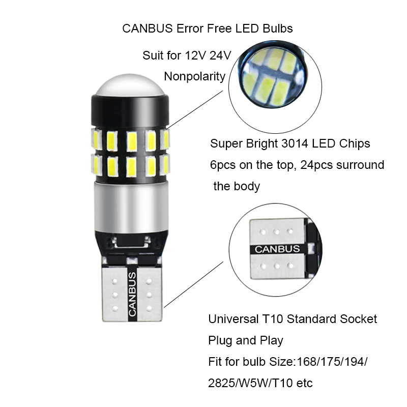 2 шт. авто светодиодный T10 W5W 194 Canbus лампочка для салона автомобиля 30 светодиодный светильник для Чтения номерного знака 12-24 В для грузовика для vw passat b6 b8 golf