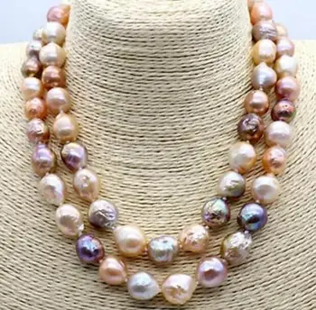 

2row huge 12-14 mm baroque multicolor pearl necklace 18"19"