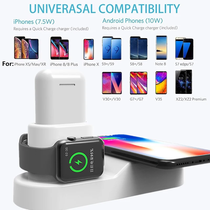 

4 in 1 Qi Wireless Charger For Apple Watch 4 3 2 iPhone X XS Max XR 8 AirPods 10W Fast Charging Dock Pad For Samsung S9 S8