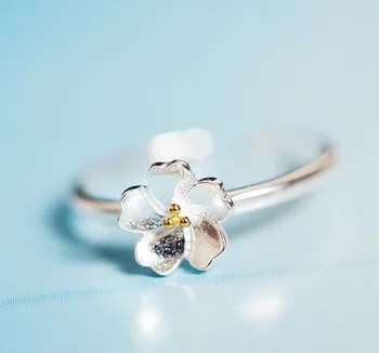 

Sterling Silver Jewelry Gold Lotus Flower Ring for Women Wedding Rings Jewelry Fashion Open Adjustable Finger Ring Free Shipping
