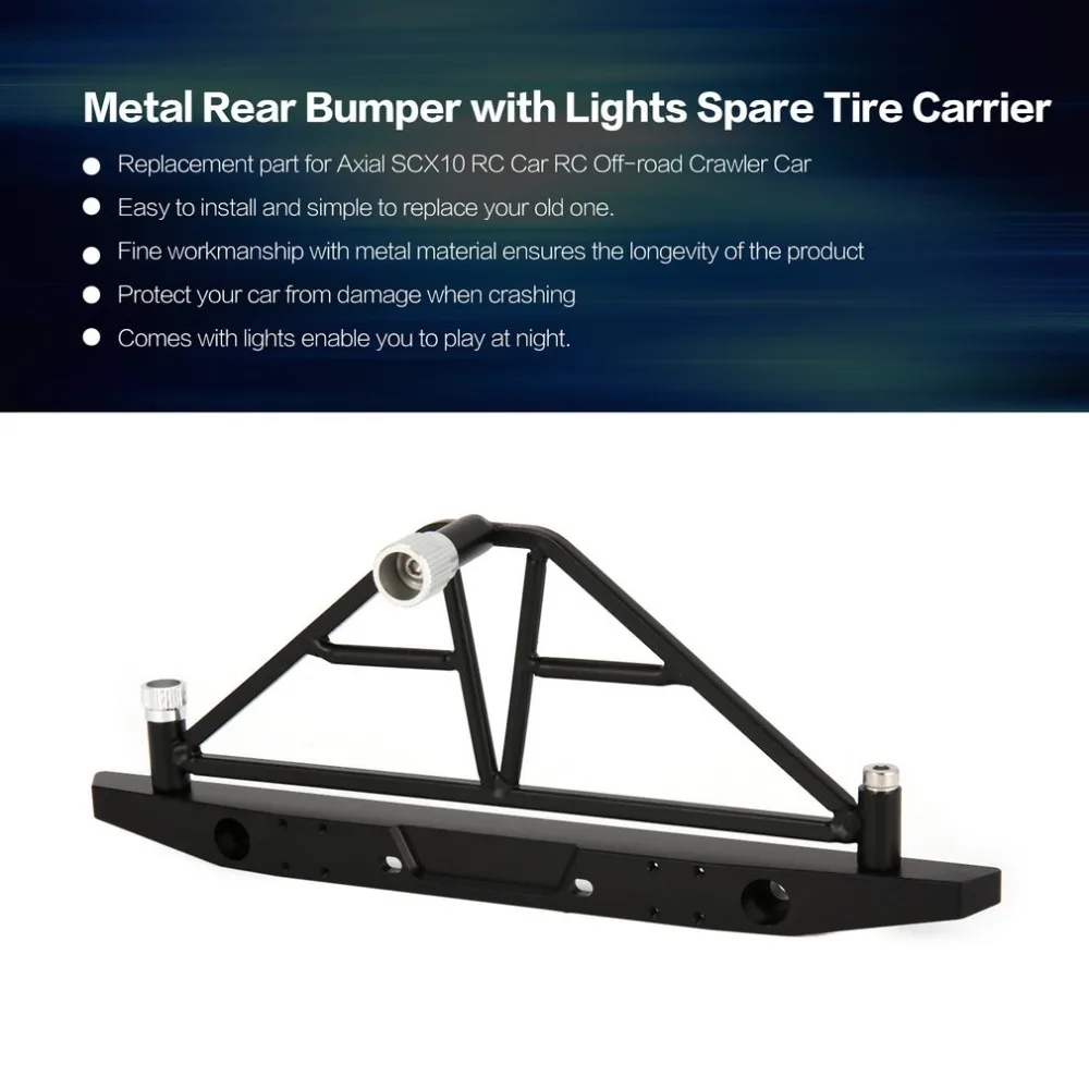 

AUSTAR Metal Steel Rear Bumper with Lights Spare Tire Carrier for 1/10 Axial SCX10 RC Off-road Crawler Car Spare Parts HOT!