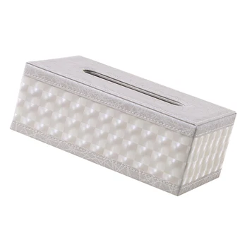 

Tissue Box Dispenser Case Napkin Holder Home Office Car Accessory White Grid, Stylish Home Decoration 9.84x5.51x3.74 inch