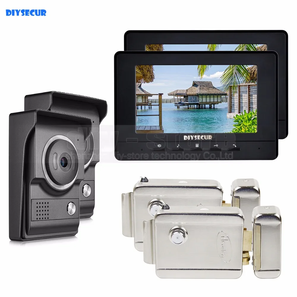 

DIYSECUR 7inch Video Intercom Video Door Phone 700TV Line IR Night Vision HD Camera + Electric Lock for Home Office Factory 2V2