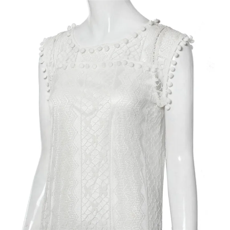 2018 Sleeveless Lace Sexy Ladies Women Beach Dress Beachwear Swimwear Summer Holiday White Short Mini Dress Vestidos #F#40SP251
