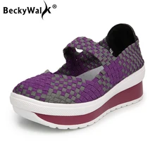 BeckyWalk/Летняя обувь на платформе; женские плетеные сандалии ручной работы; женские сандалии на танкетке; Повседневная прогулочная обувь для женщин; zapatos mujer; WSH2918