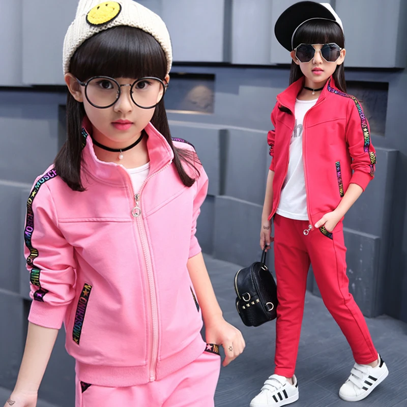 

2pcs Children's clothes girls striped long jacket coats + pants