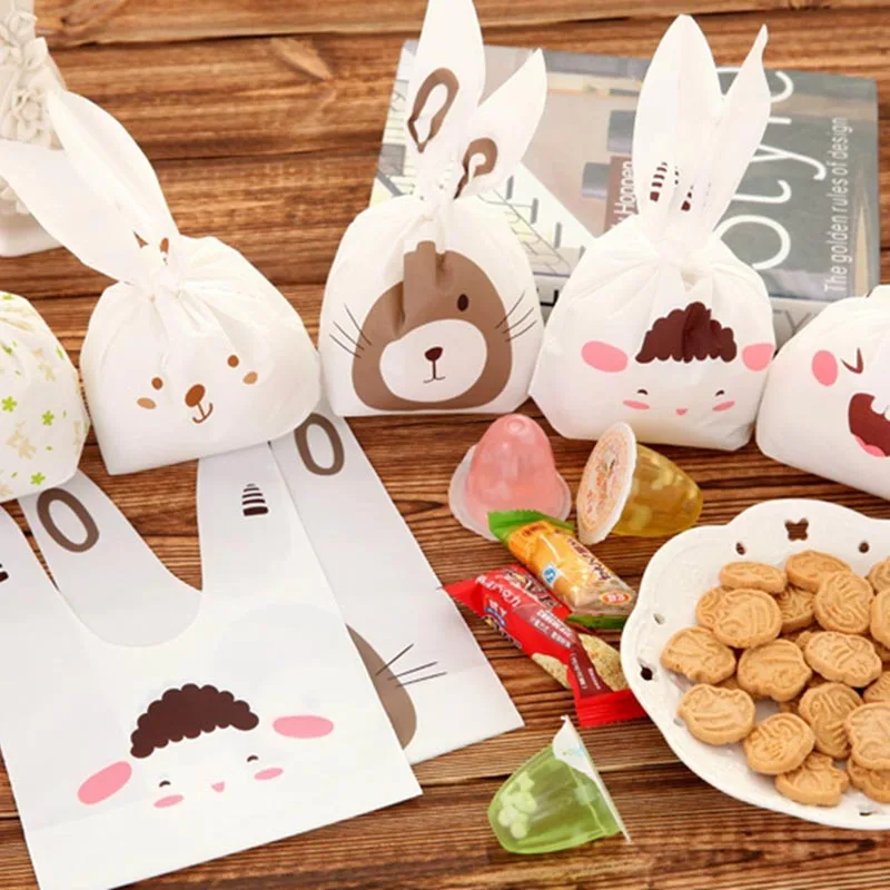 

25pcs/lot Cute Rabbit Ear Cookie Candy Bags Self-Adhesive Plastic Bag For Biscuits Snack Baking Package Gift Bags