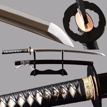 

Very Sharp Samurai Katana Japanese Sword Leather Handle High Grade Blood Groove Blade Espadas Full Tang Aikido Training Knife