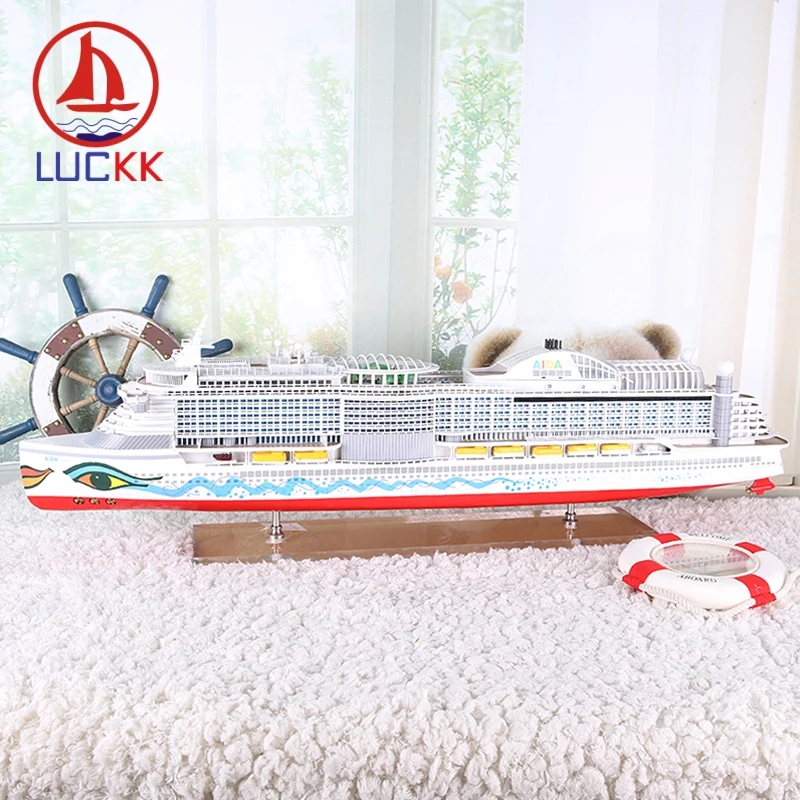 

LUCKK 100CM Mediterranean Style AIDA Wooden Figurine Ships LED Sailboat Luxury Cruise Room Home Decoration Nautical Wood Craft