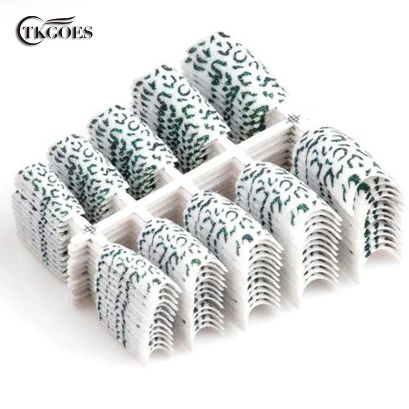 

TKGOES 100 Glitter French Nail Tips Pre Design False Acrylic Half Tips Shining L100