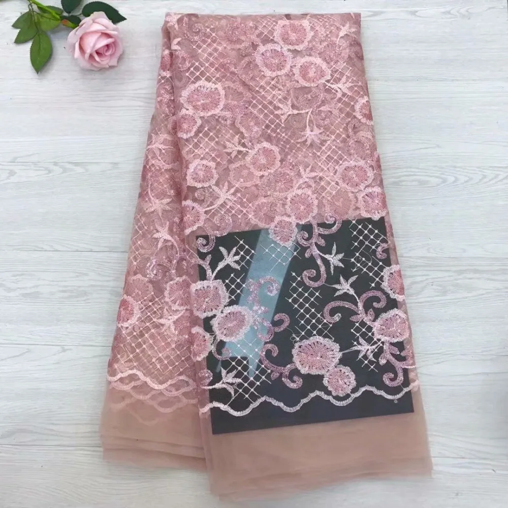 

African Lace Fabric 2018 French Sequins Net Lace Noble Sequins Fabrics High Quality African pink Tulle Sequins Lace Fabric