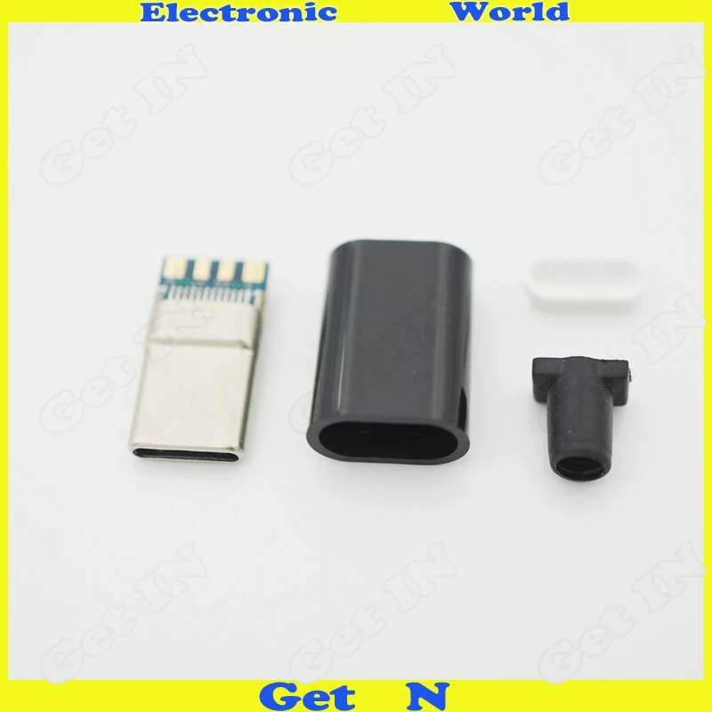 

10pcs 4 In 1 Diy Welding Type Usb2.0 Type-C Male Plug 2.0 Stretch Type C Connector Black