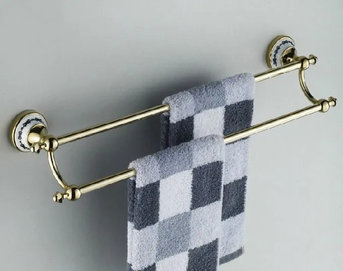 

Wall Mounted Polished Gold color Brass Bathroom Double Towel Bar Towel Rail Holder Bathroom Accessory mba255