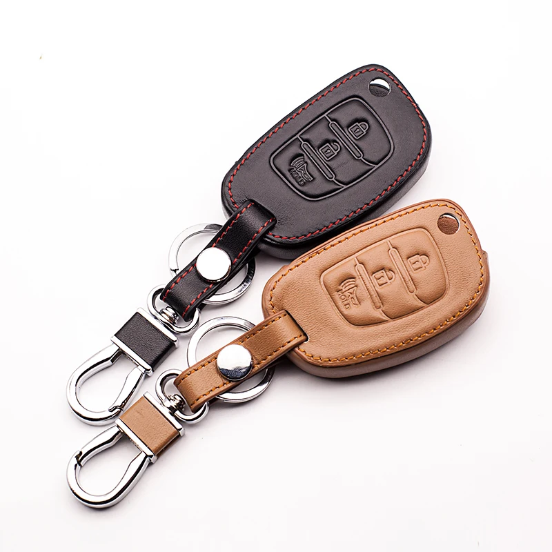 

Car Leather Key Case for Hyundai IX35 I IX25 I10 I20 Sotaque Elantra IX35 IX45 3 buttons leather car remote key case Car Styling