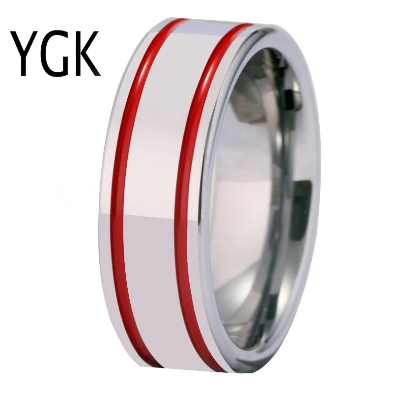 

Classic Wedding Ring Silver Pipe With 2 Red Lines Tungsten Rings Top Quality Men's Engagement Anniversary Ring Women Men Gift