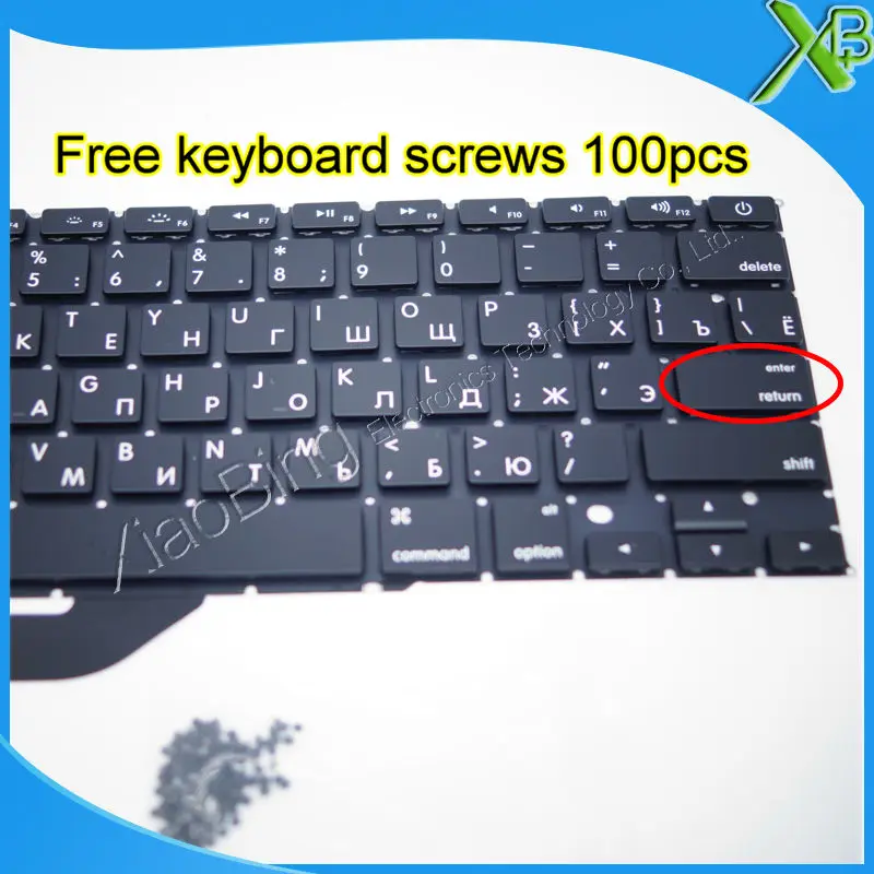  Brand New Small Enter RS Russian keyboard+100pcs keyboard screws For MacBook Pro Retina 15.4