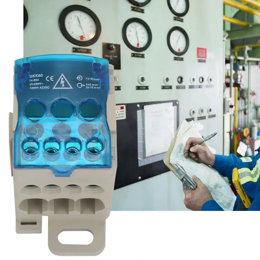 

UKK-80A Terminal Block 1 in many Out Din Rail distribution Box 80A Universal Electric Wire Connector Power Junction Box
