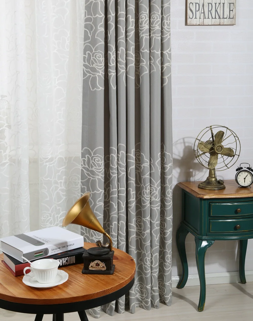 Rose Cotton Embroidered Floral Curtains For Living Room