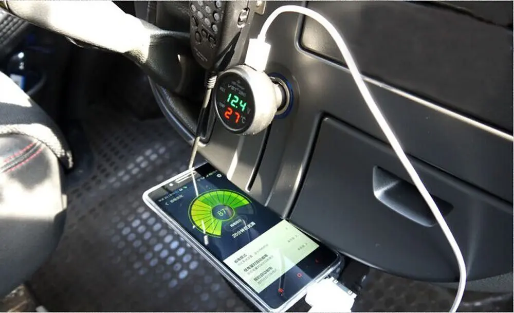 USB Автомобильное зарядное устройство для автомобиля цифровой монитор батареи светодиодный Вольтметр термометр датчик