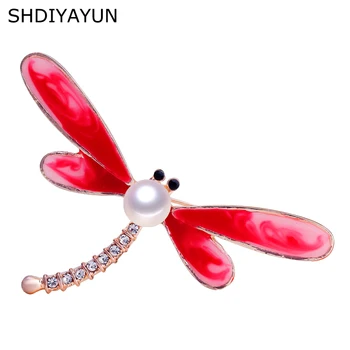 

SHDIYAYUN 2019 New Pearl Brooch Dragonfly Brooch For Women Lovely Brooch Pins Natural Freshwater Pearl Jewelry Accessories Gift