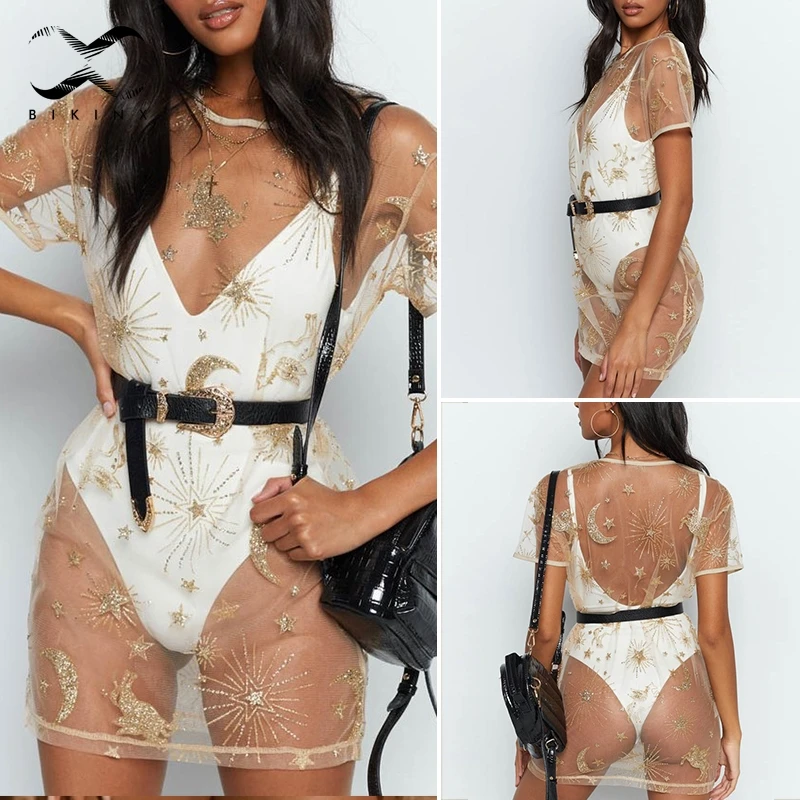 

Bikinx Long sleeve beach wear cover-ups See through beach dress cover bathing suit Kimono Summer 2019 Large size tunic biquini