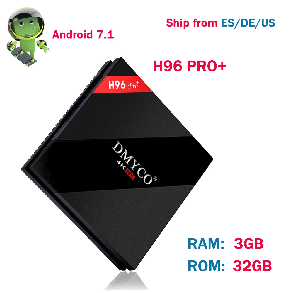

H96 Pro+ Android 7.1 TV BOX Amlogic S912 3G/32G Andriod TV BOX 2.4G/5.8G WiFi H.265 BT4.1 UHD 4K 1000M Media Player H96 PRO Plus