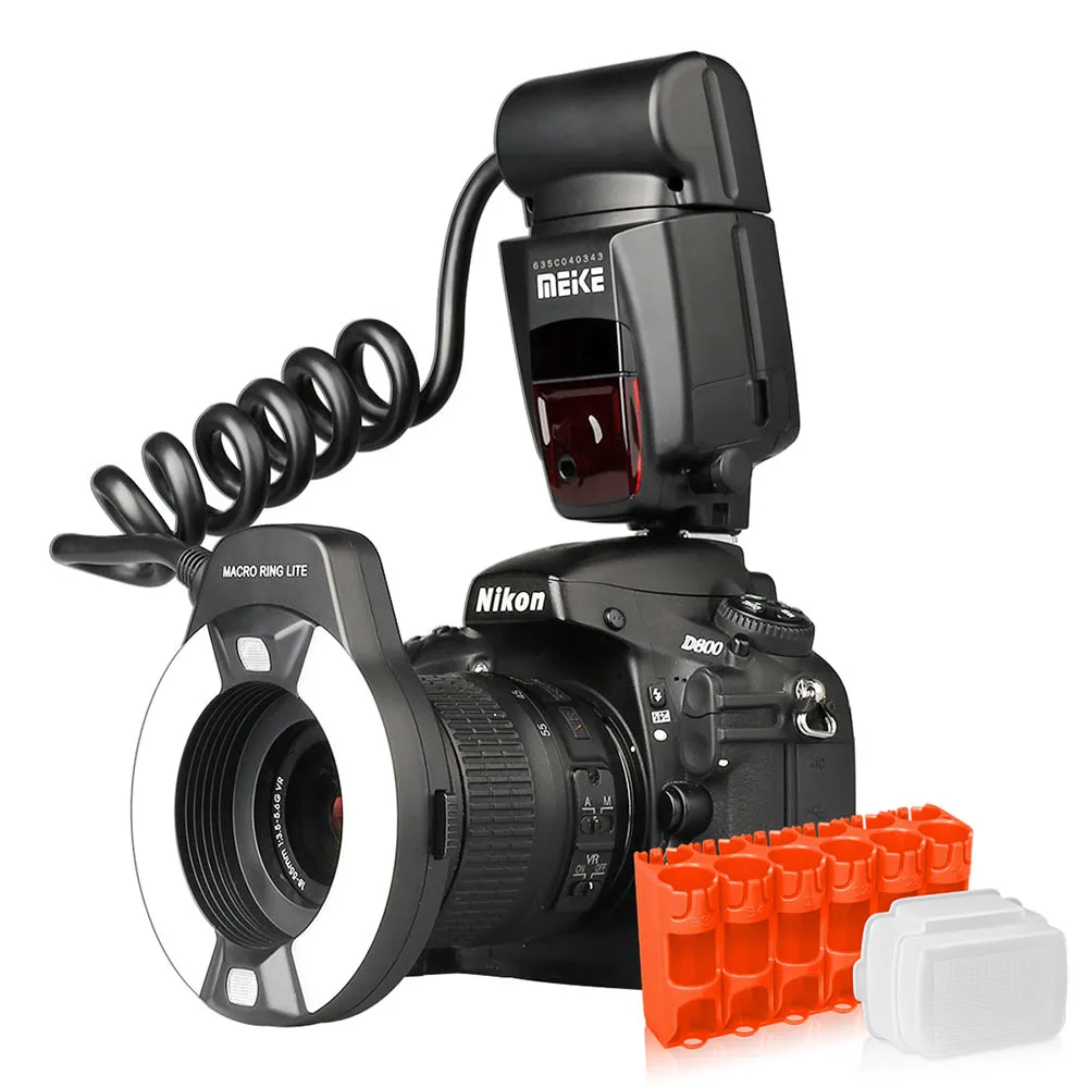 Günstig Meike MK 14EXT i TTL Macro Ring Flash für Nikon D7100 D7000 D5200 D5100 D5000 D3200 D3100 D90 D300S D600 mit LED AF Assist Lampe