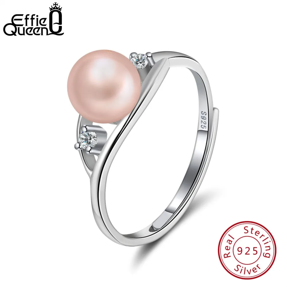 

Effie Queen Solid Sterling Silver Rings For Women Genuine Freshwater Pearl AAA CZ Ring Adjustable Girl Anniversary Gift BR76