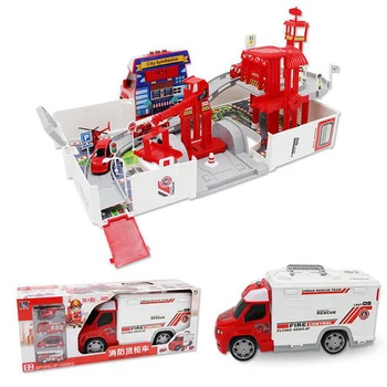 

Children's Educational Toys Car Big Truck Deformation Container Truck Parking Lot Fire Truck Engineering Vehicle Racing Boy Gift