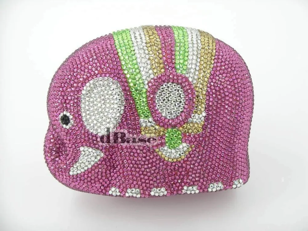 

ELEPHANT pink Crystal Animal lady fashion Wedding Bridal Metal Evening purse clutch bag handbag box