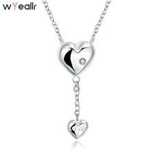 

2018 Fashion Jewelry 925 Sterling Silver Double Hearts With Zircon Engraved Love Pendant Necklace For Women Gift WSN5