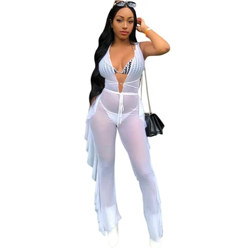 

European and American nightclubs women's tight jumpsuit summer new sexy V-neck chiffon jumpsuit club party jumpsuit