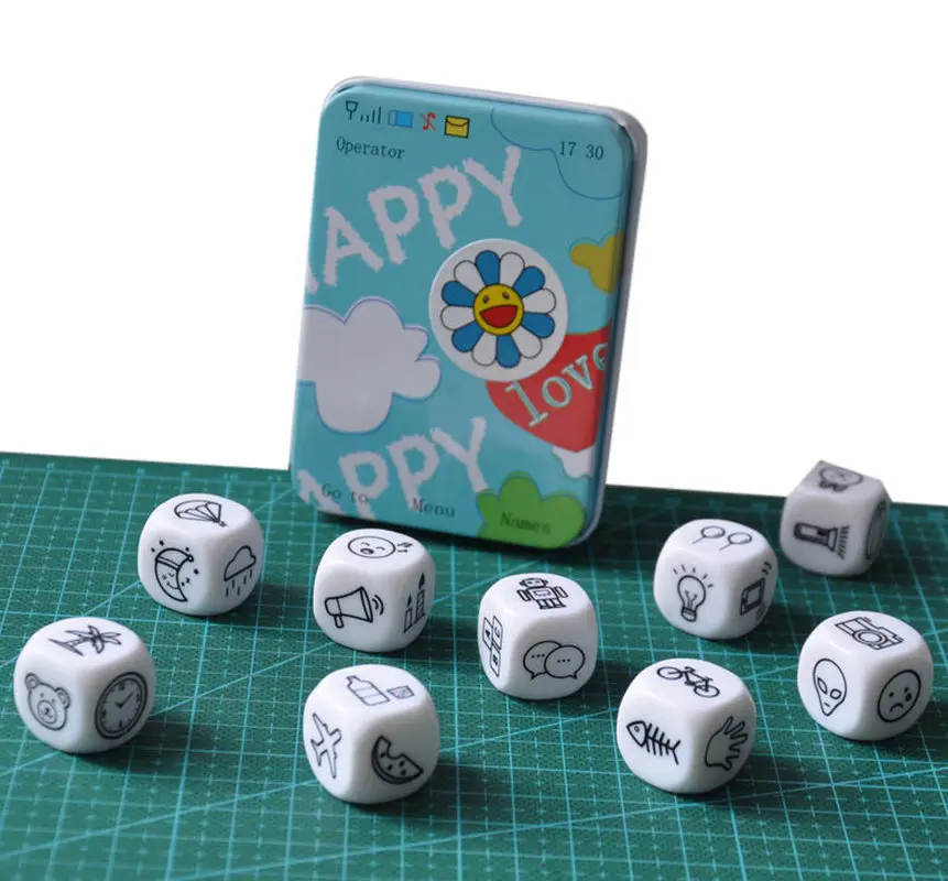

story dice Cube game look picture telling a story cubes with Metal box for family fun party board game Gift For kid