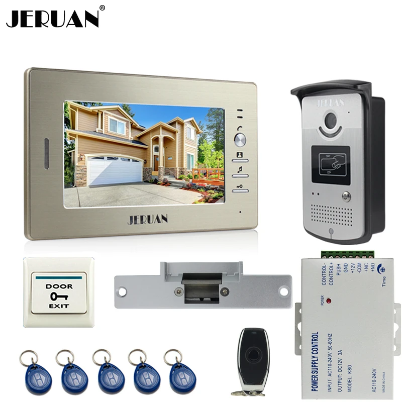 

JERUAN 7`` LCD Screen Video Intercom Video Door Phone Handsfree System access control system+700TVL Camera+Electric Strike lock