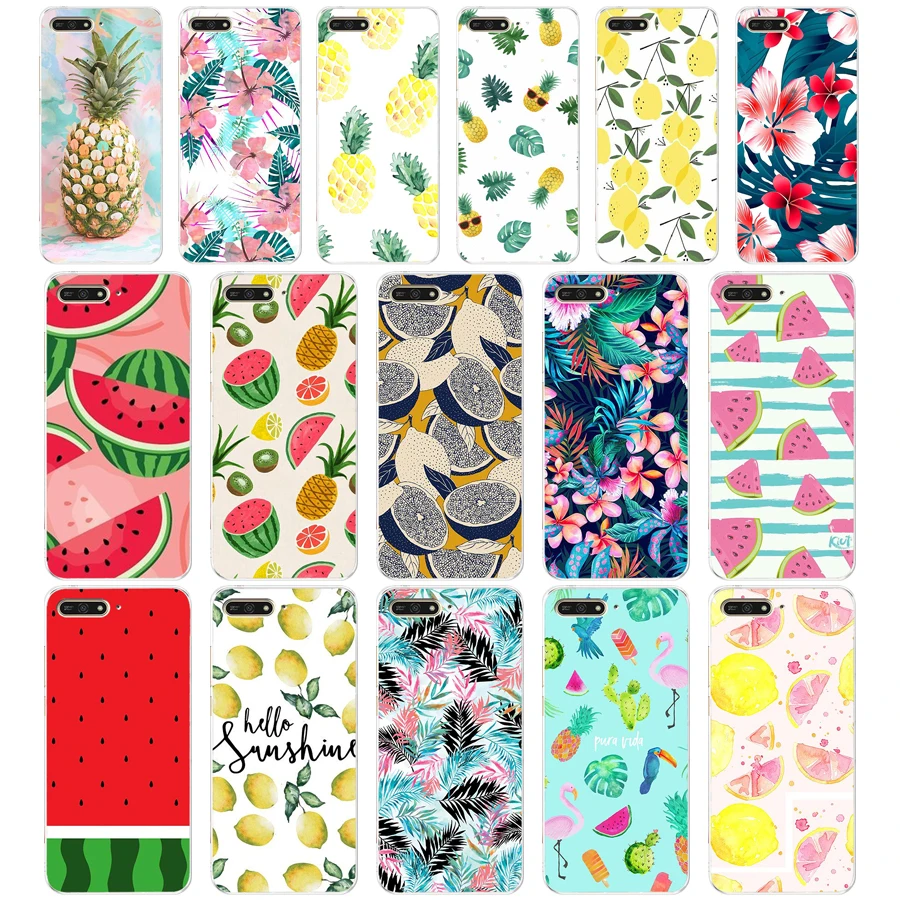 

Summer Pineapple Lemon Cactus Watermelon Floral Soft Silicone Tpu Cover Case for huawei Honor 7a pro 7x play 5.45 5.7 inch case