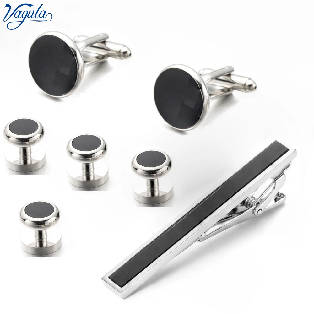 

VAGULA 7pcs set of Tie bar Cufflinks Collar Studs Set spinki tuxedo Tie Pin Gemelos Cuff Links Tie Clip Men Jewelry Gift 19A