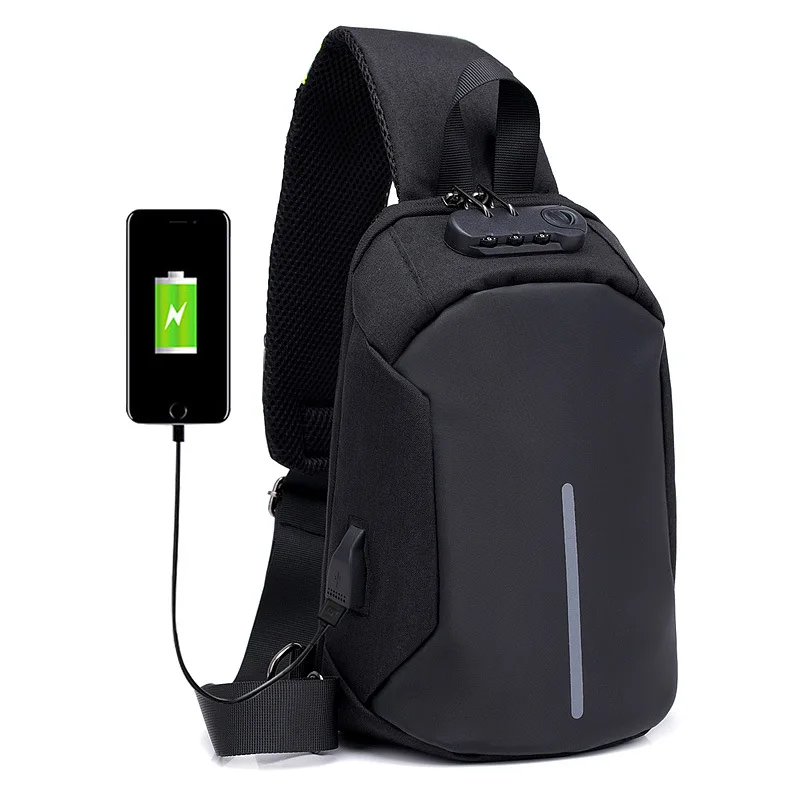 

Men's Chest USB Charging Sling Bag Crossbody Bag Anti-Theft Lock Tide Cool Style Outdoor Multipurpose Women's Shouler Bags