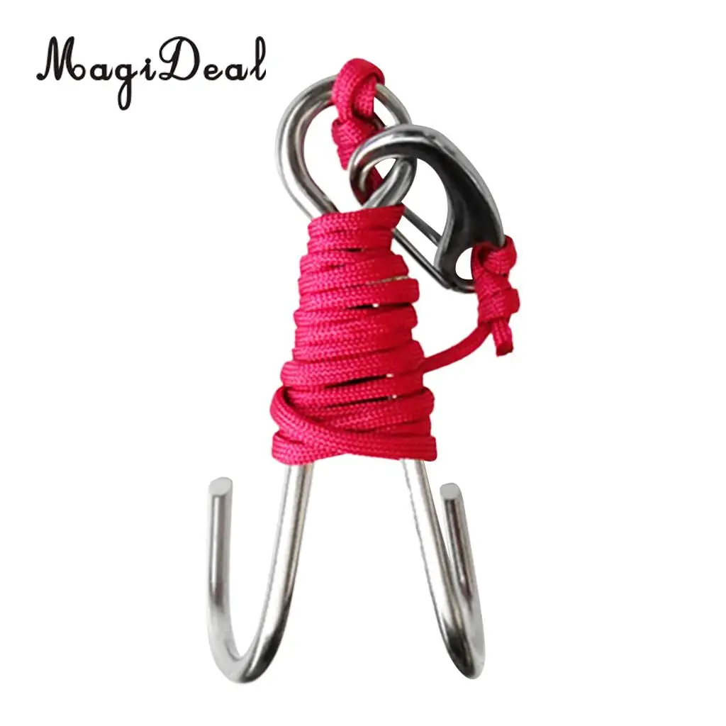 MagiDeal Strong Durable Scuba Diving Double Dual 316 Stainless Steel Reef Hook With Line for Underwater Photographers Supplies