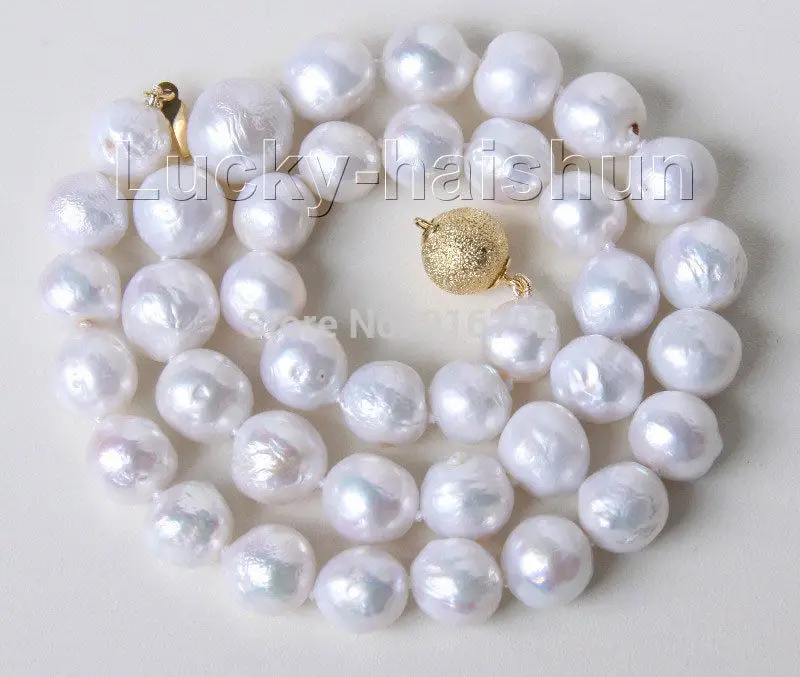 

(B0324) 17" 11mm baroque white Reborn keshi pearls necklace gold plated clasp