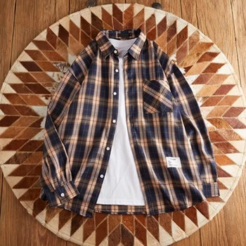 

Long Sleeve Shirt Korean Street Wear Plaid Shirts Men Dress Japanese Streetwear Hawaiian Shirt Men Clothing 2019 Casual Shirts