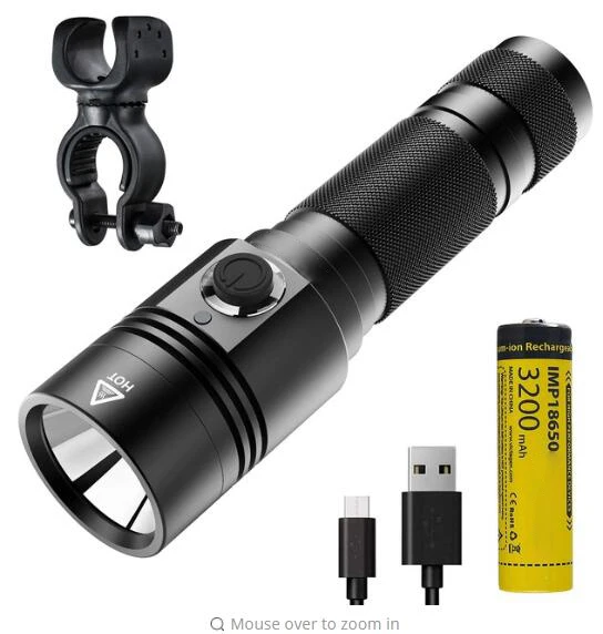 

Bright Tactical Flashlight Rechargeable LED Torch Light & Bike Front Light with LED 1000 Lumens for Hiking Camping Commuting