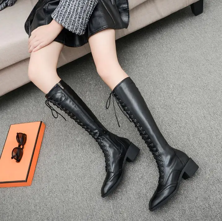 

2018 Autumn Winter British Brewster Bullock Boots Knight Leather Belt Bold Knee Boot Girl