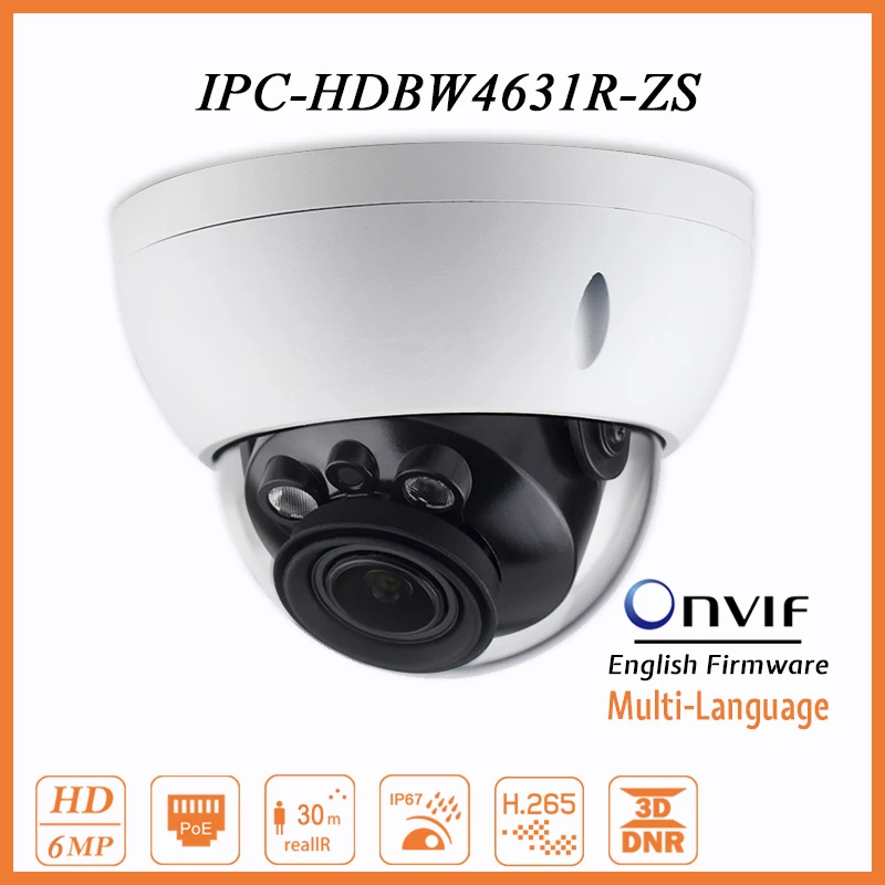 

4pcs IPC-HDBW4631R-ZS 6MP HD Dome Camera Surveillance Equipment POE Network Security Outdoor Camera H.265 IP67 IK10 IR30m