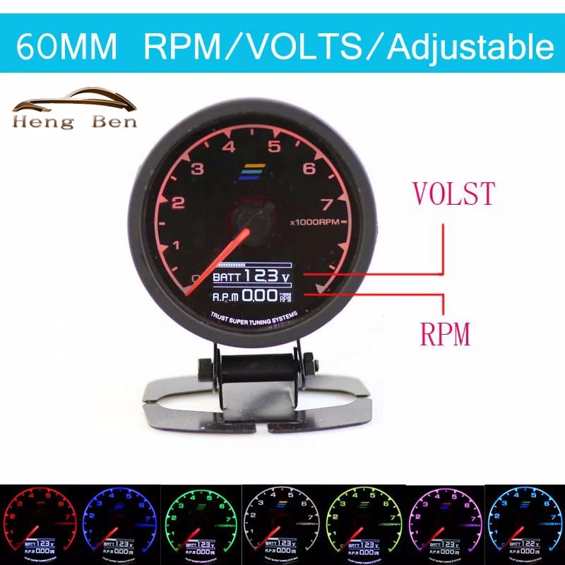Тахометр HB универсальный с жк дисплеем 7 цветов в 1 60 мм|gauge meter|gauge tachometergauge 60mm |