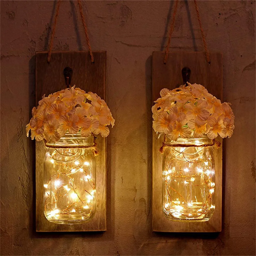 

2019 hot new products Mason Jar Sconce Wall Decor With LED Fairy Lights Rustic Home Decor Vase 2PC Accessories Home tool