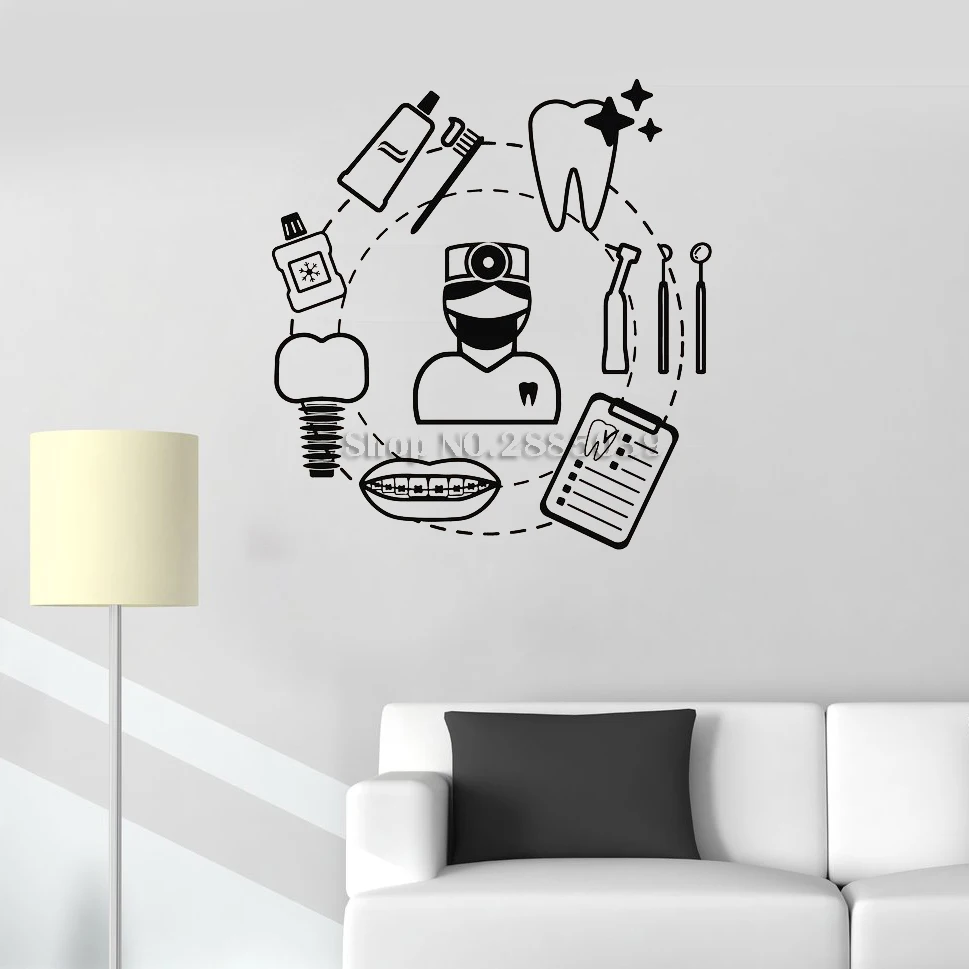 

New Dental Care Dentist Wall Sticker Decal Art Vinyl Teeth Tools Mural Home Decor Art Wall Tattoo Modern Bathrooom Decals LC300