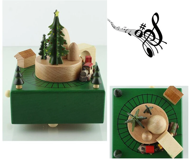 Деревянная музыкальная шкатулка с рождественским паровозиком, украшение для дома, музыкальная шкатулка для рукоделия, Рождественский механизм карусели, музыкальная игрушка, подарки